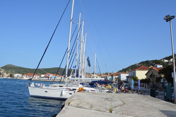 The main yacht pier in the port of Vathi. The island of Ithaca. Ionian Sea. Greece