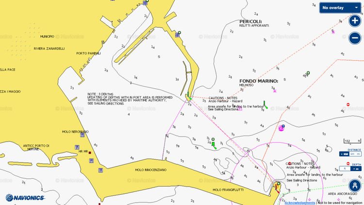 To open Navionics chart of yacht moorings in Anzio fishport