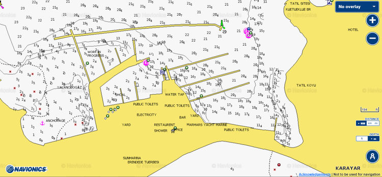 To open Navionics chart of yacht moorings in Marmaris Yacht Marina. Turkey.