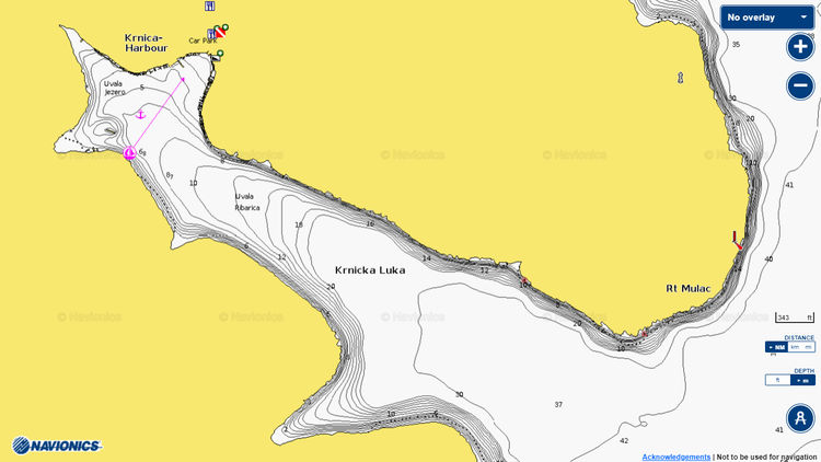 To open Navionics chart of yacht anchorage in Krnicka Bay