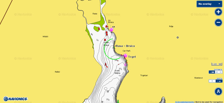 To open Navionics chart of yacht moorings in Trget (Rusa Gulf)