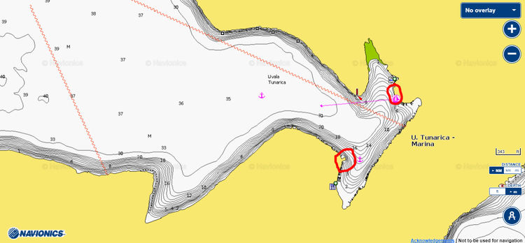 Yacht moorings in Tunarica Bay of Rasha Gulf.