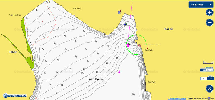 To open Navionics chart of yacht moorings in Rabac