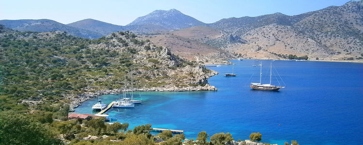 Yachts in Bozukkale Bay. Turkey.