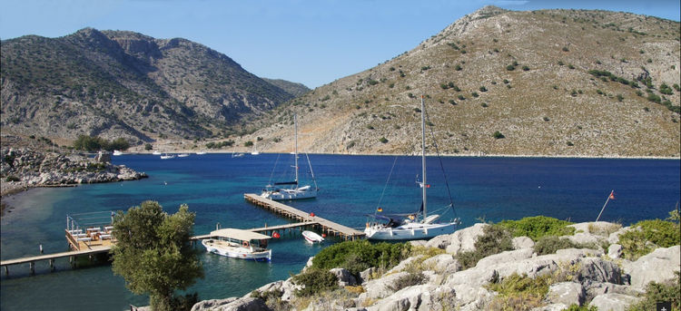 Yachts at the Sailor's House restaurant in Bozukkale Bay