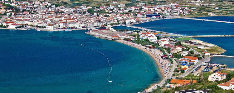 Yacht moorings on waterfront Pag town