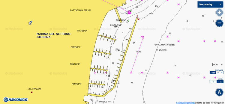 Откыть карту Navionics яхтенной марины дель Неттуно. Мессина. Сицилия.