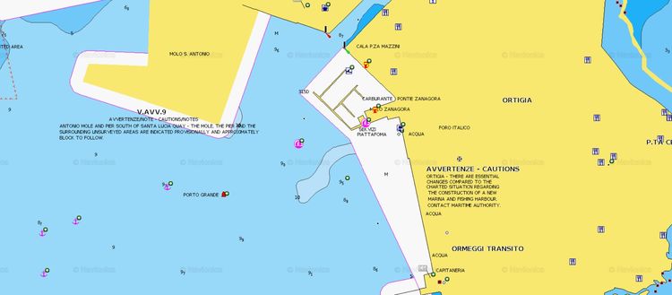 To open Navionics chart of Yacht moorings in Syracuse. Sicily