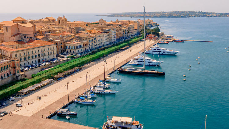 Yacht moorings at public quay Syracuse. Sicily