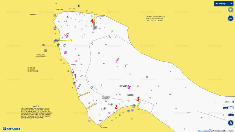 To open Navionics chart of yacht moorings in Syvota. Lefkas Island. Ionian Sea. Greece