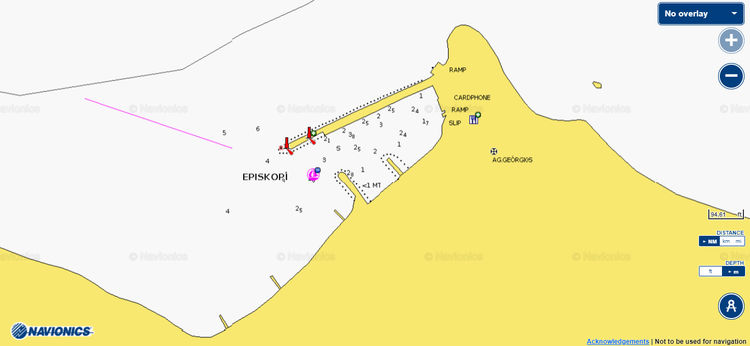 To open Navionics chart of yacht moorings in Episkopi. Kalamos Island. Ionian Sea. Greece