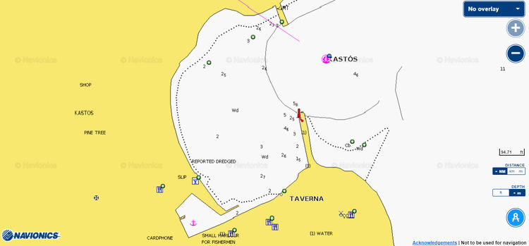 To open Navionics chart of yacht moorings in Kastos Fishport. The island of Kastos. Ionian Sea. Greece