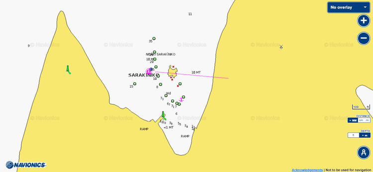 To open Navionics chart of yacht moorings in Sarakiniko. The island of Kastos. Ionian Sea. Greece