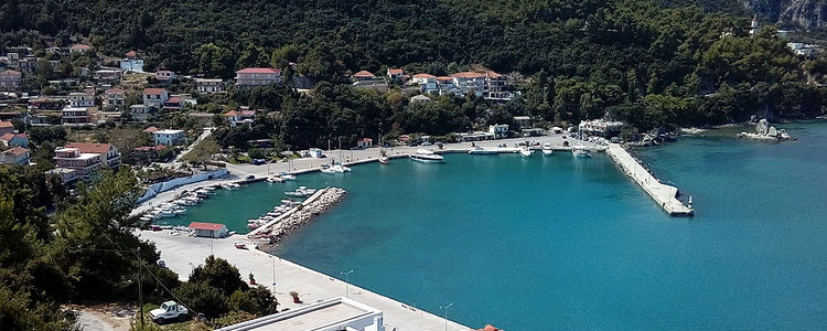 Yacht moorings in the port of Poros