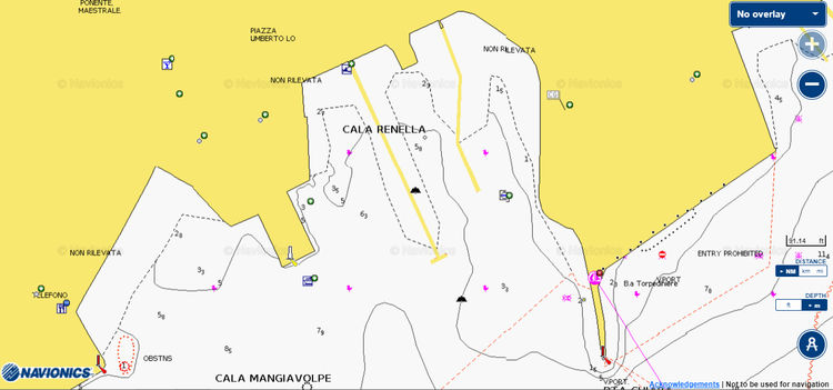 To open Navionics chart of yacht moorings in Port of Cala Mangiavolpe