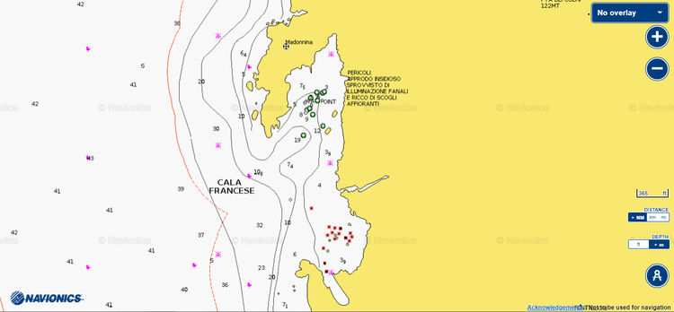 To open Navionics chart of yacht moorings on buoys in Cala Francese