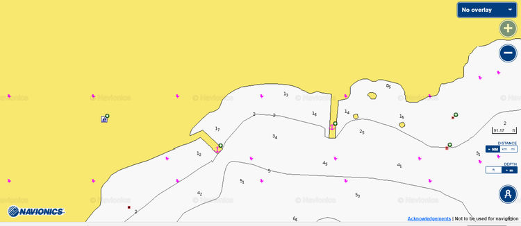 To open Navionics chart of yacht moorings in Porto Palma on Caprera Island