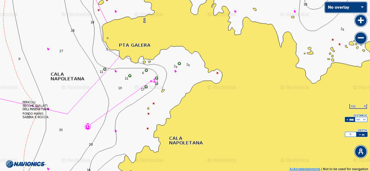 To open Navionics chart of yacht anchorage in Cala Napoletana on Caprera Island