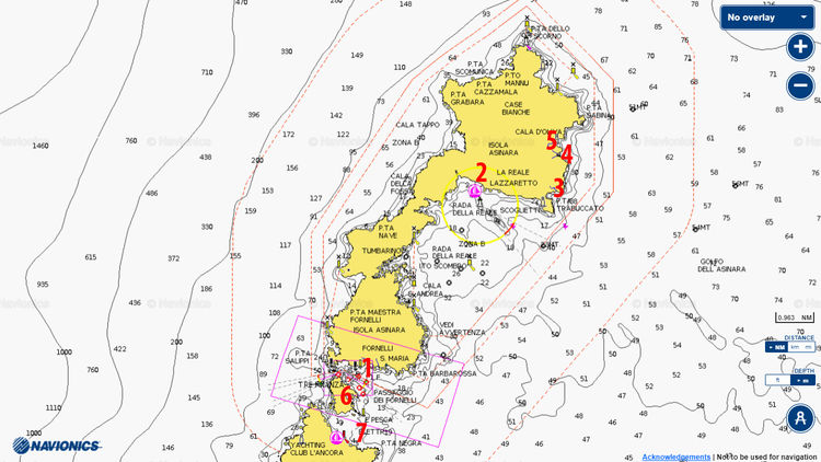 To open Navionics chart of yacht moorings in Asinara National Park