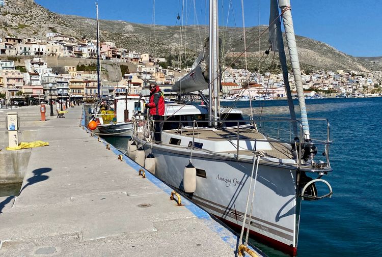 Yacht moorings in Kalymnos Harbor