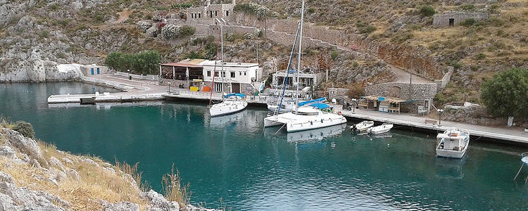 Yacht moorings in Vathys Fishport