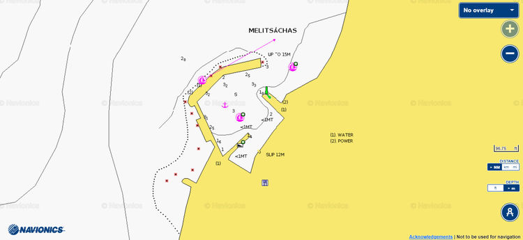 To open Navionics chart of yacht mooring sites in Mirties. Kalymnos Island. Dodecanese Island. Greece