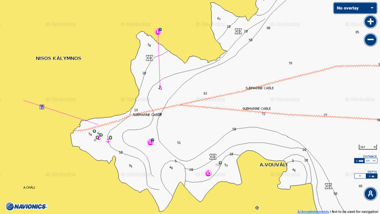 To open Navionics chart of the yacht anchorage in Akti Bay. Kalymnos Island. Dodecanese. Greece