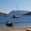 Yacht mooring on buoys in Emborios Bay