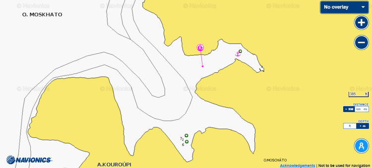 To open Navionics chart of yacht anchorages in Moschato Bay