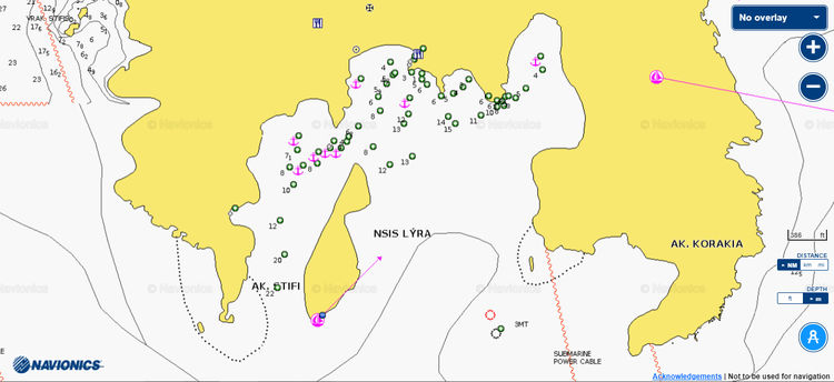 To open Naionics chart of yacht anchorage at Lyra Island