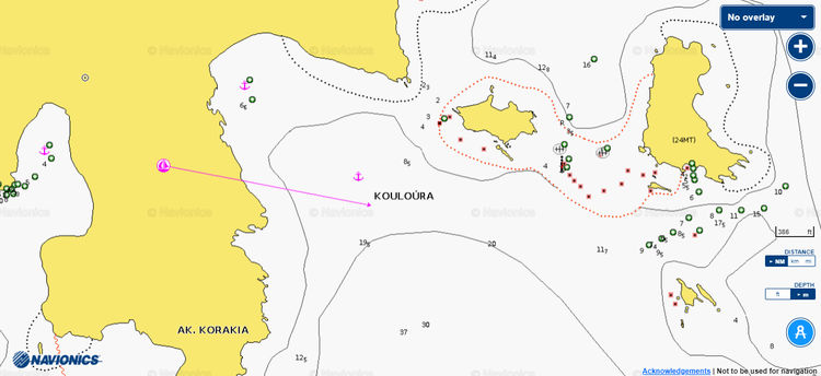 To open Naionics chart of yacht anchorage in Kouloura Bay