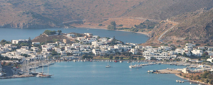 Yacht moorings in the Skala Harbor