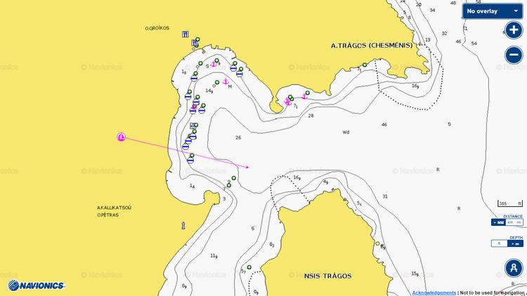 To open Navionics chart of yacht anchorages in Groikos Bay. Patmos Island. Dodecanese. Greece