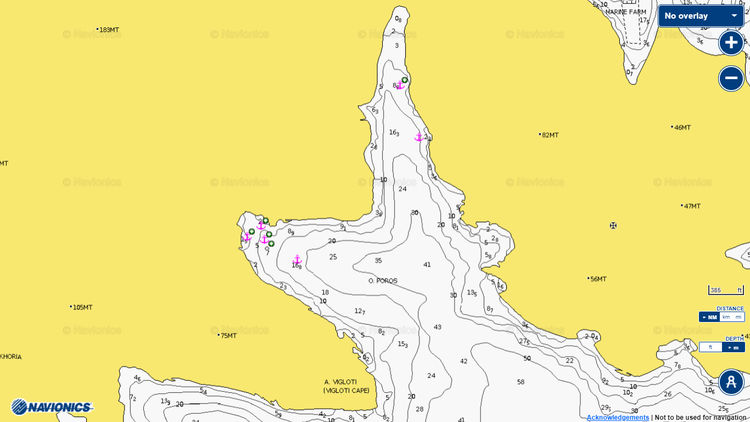 To open Naionics chart of yacht anchorage Poros Bay. Agathonisi Island. Dodecanese. Greece