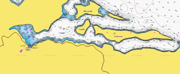 To open Naionics chart of yacht moorings in Polac Bay