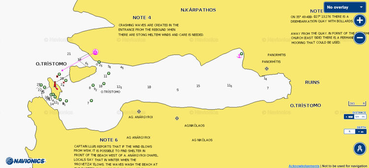 To open Navionics chart of yachts anchorage  in Tristomo Bay