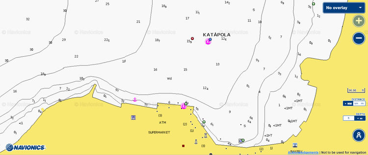 To open Navionics chart of yacht mooring at Katapola Harbor on Amorgos Island. Cyclades. Greece