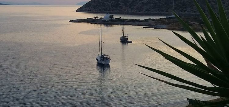 Yacht anchorage at the north end of Katapola Bay