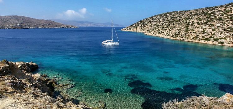 Yacht anchorage at the north end of Katapola Bay