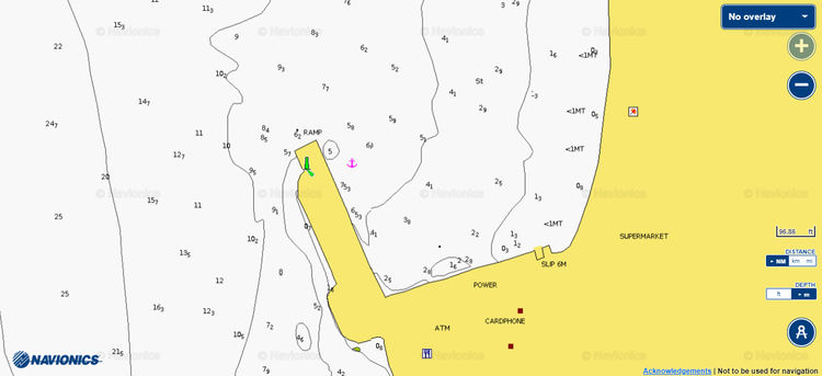 To open Navionics chart of yacht moorings in Aigiali harbor on Amorgos island. Cyclades. Greece