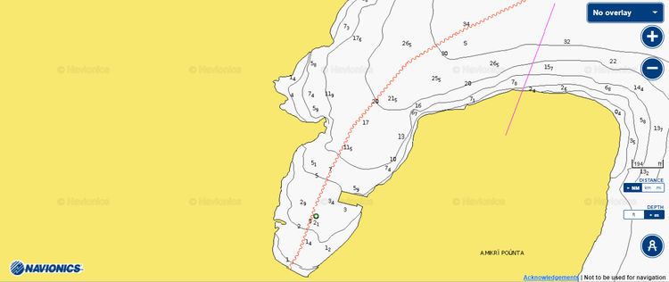 To open Navionics chart of yacht mooring sites in Saint George's Harbor on Iraklia Island. Cyclades. Greece