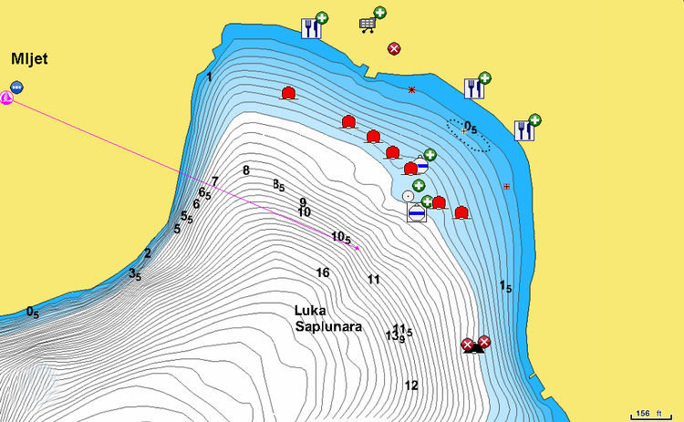 Yacht moorings in Saplunara Bay