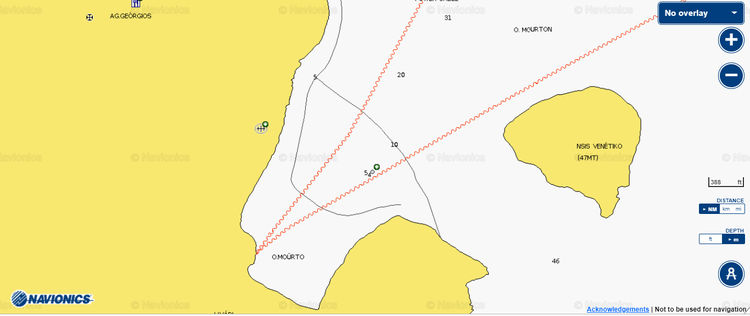 To open Navionics chart of yacht anchorage in Livadi Bay on Iraklia Island. Cyclades. Greece