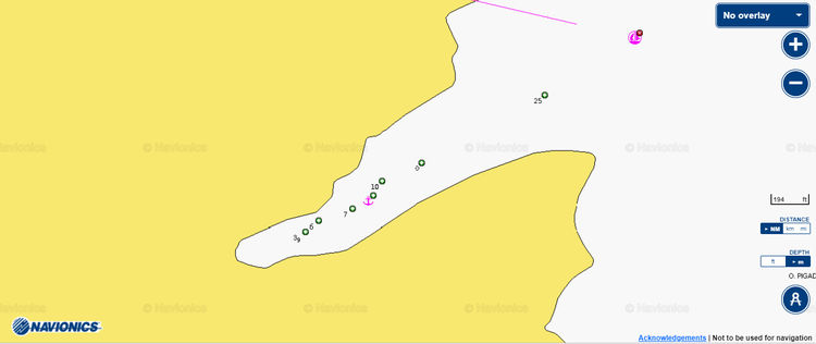 To open Navionics chart of yacht anchorages in Pigadhi Bay in Iraklia Island. Cyclades. Greece