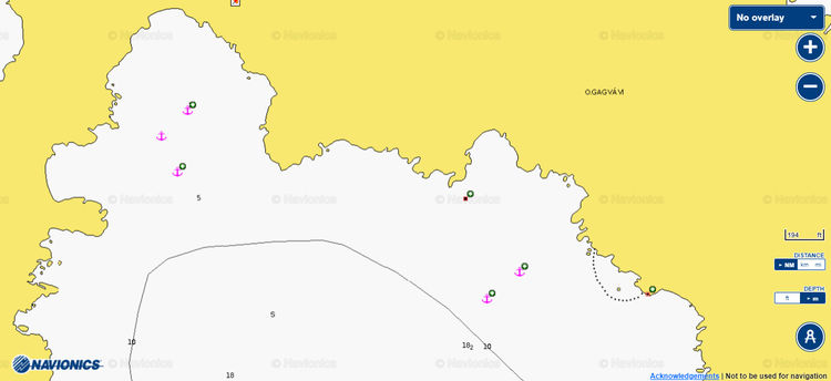 To open Navionics chart of yacht anchorages in Aligaria Bay on Schinoussa Island. Cyclades. Greece