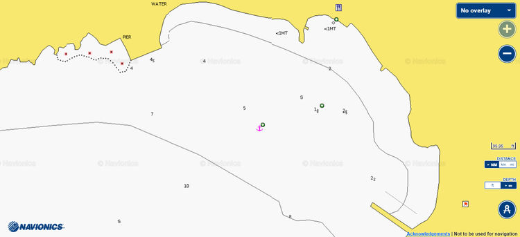 To open Navionics chart of yacht anchorages in Isternia Bay on Tinos Island. Cyclades. Greece