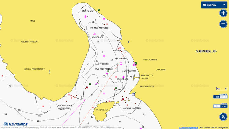 To open Navionics chart of Gumusluk bay