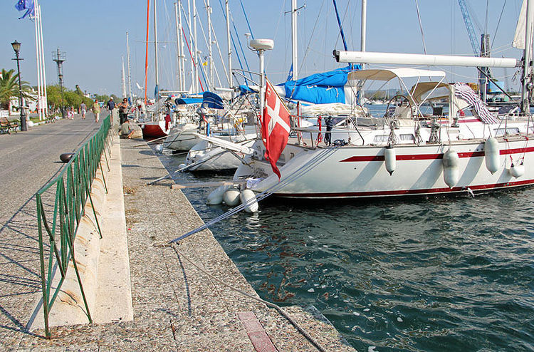 Yachts at the low section of the city's waterfront in Preveza. Ionian Sea. Greece.