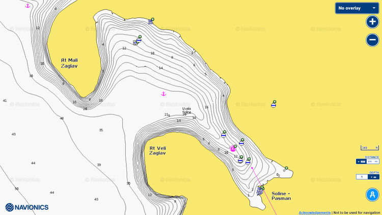 To open Navionics chart  of yacht moorings in Soline Bay