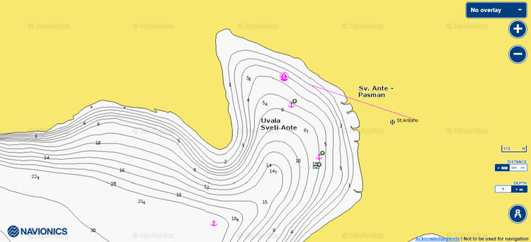 To open Navionics chart  of yacht moorings in St. Ante Bay